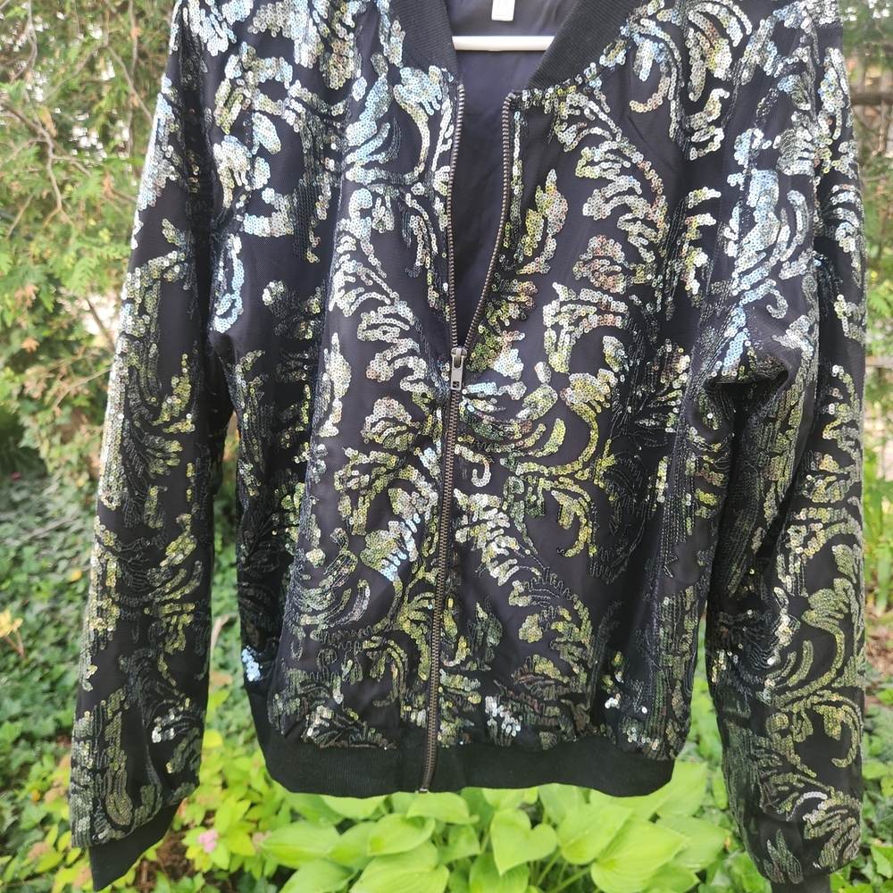 Black Sequin Bomber Jacket L